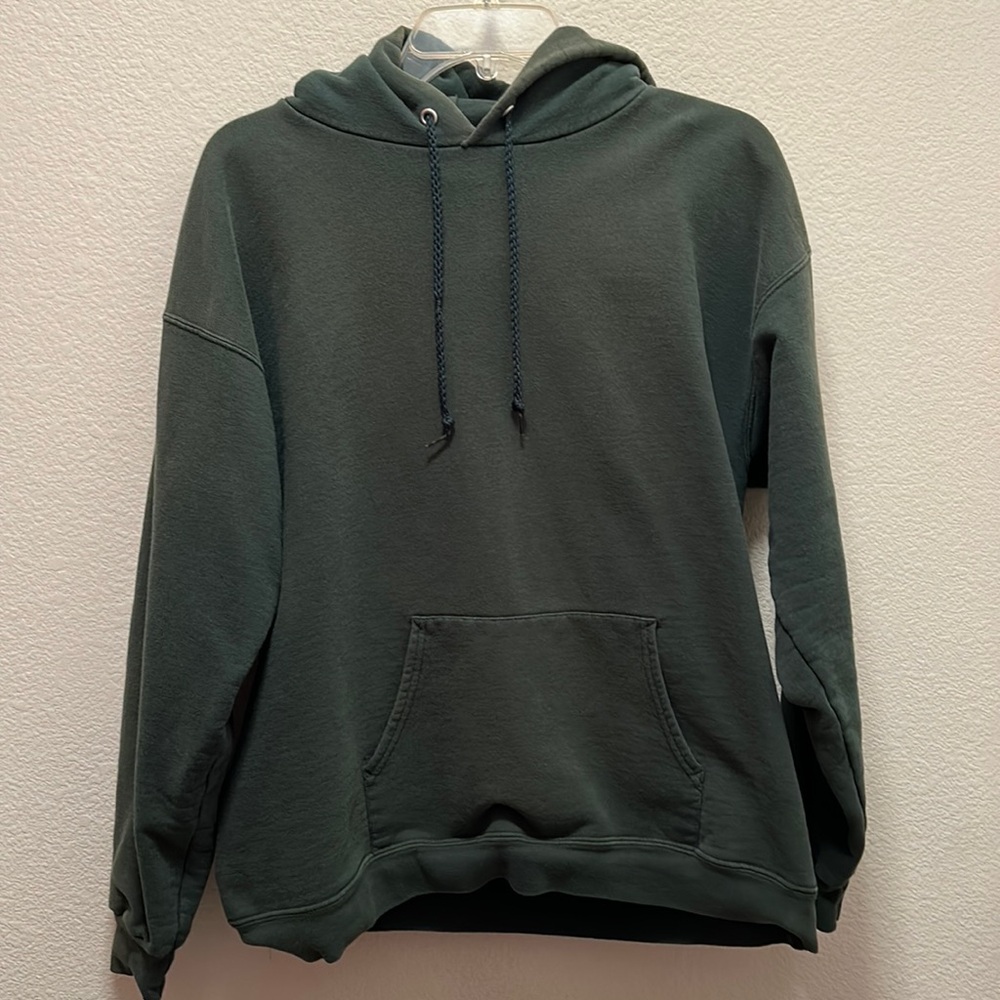 Men Green Hane’s Hoodie Hooded Sweatshirt Size Medium with Drawstrings